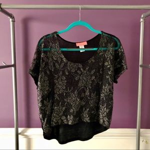 Black metallic lace top